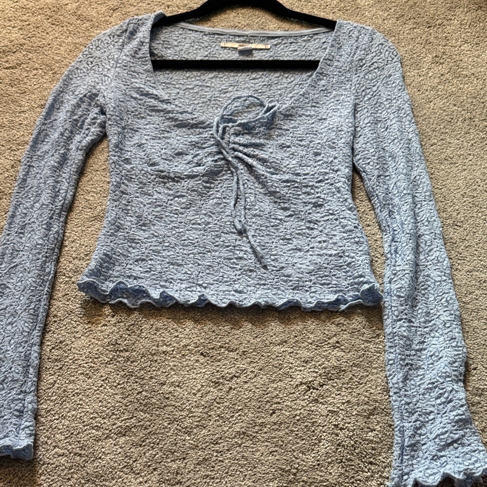 Kimchi Blue Lace Tie-Front Top in Light Blue